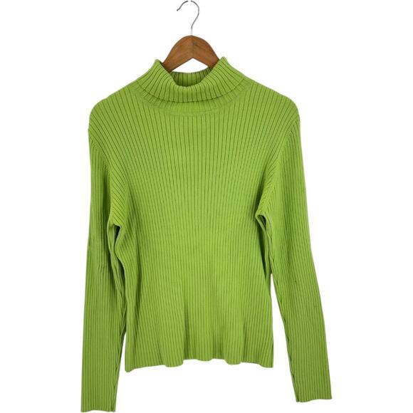 Vintage Chadwick’s Ribbed Turtleneck Sweater Lime Green Long Sleeve Size L - Picture 1 of 6